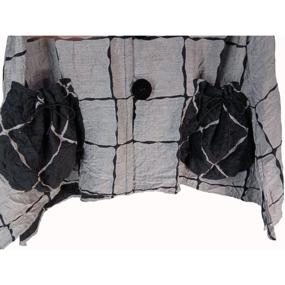 Moonlight Y&S Womens Crinkle Gray Black Grid Button Jacket Size L Pouch Pockets - Picture 8 of 16